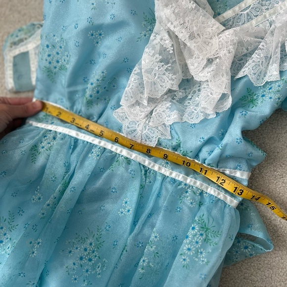 Vintage 70s Gunne Sax Style Blue Prairie Dress High Neck Lace Trim Cottagecore - Picture 10 of 15